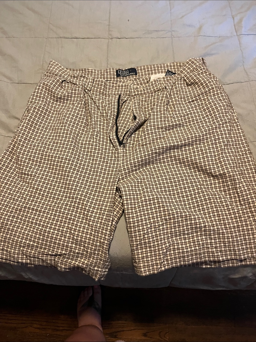 Polo by Ralph Lauren Brown & White Plaid Flat Front Shorts